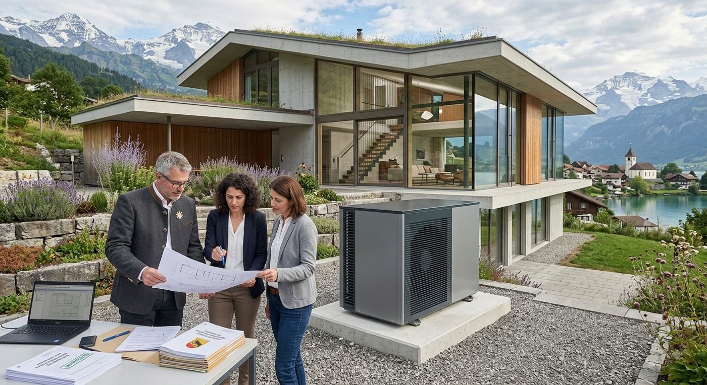 Pompe à chaleur installée devant une maison contemporaine